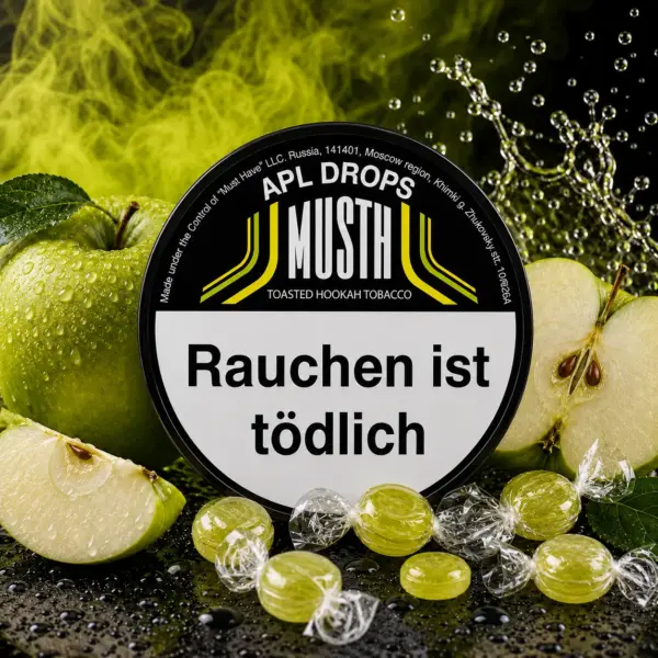 Must H APL DROPS 125g Shisha Tabak Knackig-süßer grüner Apfel Geschmack