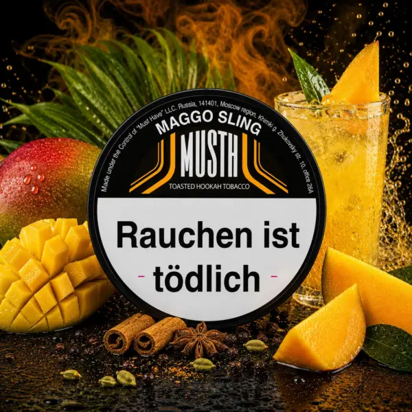 Must H MAGGO SLING 125g Shisha Tabak Reife Thai-Mango mit würziger Limonadenfrische Geschmack