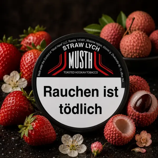 Must H STRAW LYCH 125g Shisha Tabak Saftige Erdbeere mit blumiger Litschi-Note Geschmack