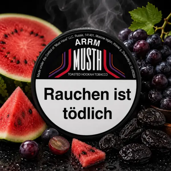 Must H ARRM 125g Shisha Tabak Wassermelone, dunkle Trauben & Pflaume Geschmack