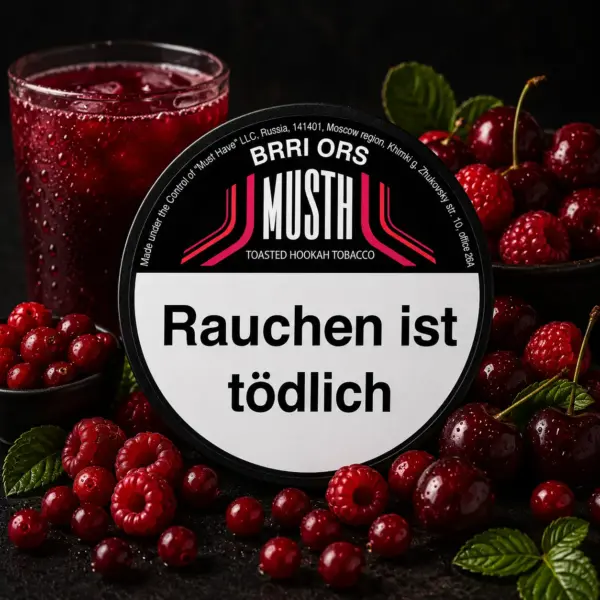 Must H BRRI ORS 125g Shisha Tabak Kirsche, Himbeere & Cranberry wie frisch gepresster Beerensaft Geschmack
