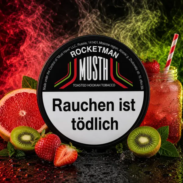 Must H ROCKETMAN 125g Shisha Tabak Erdbeere, Kiwi und Grapefruit Geschmack