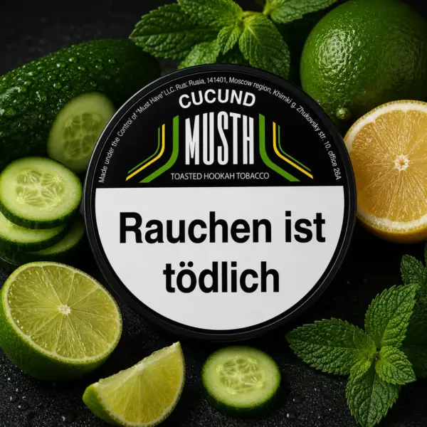 Must H CU CUND 125g Shisha Tabak Gurke trifft Limette und Zitrone Geschmack
