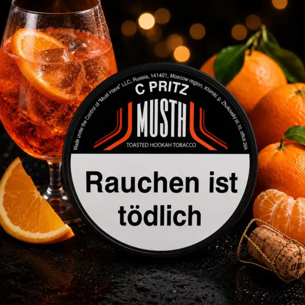 Must H C PRITZ 125g Shisha Tabak Orange, Mandarine und Waldbeeren im Spritz-Stil Geschmack