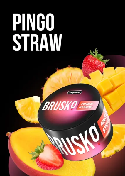 BRUSKO PINGO STRAW 25g tabakfreie Shisha-Mischung Mango-Erdbeere-Ananas Geschmack