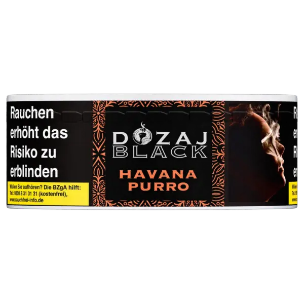 DOZAJ BLACK HAVANA PURRO 25g Dark Blend Shisha Tabak Dose Etikett