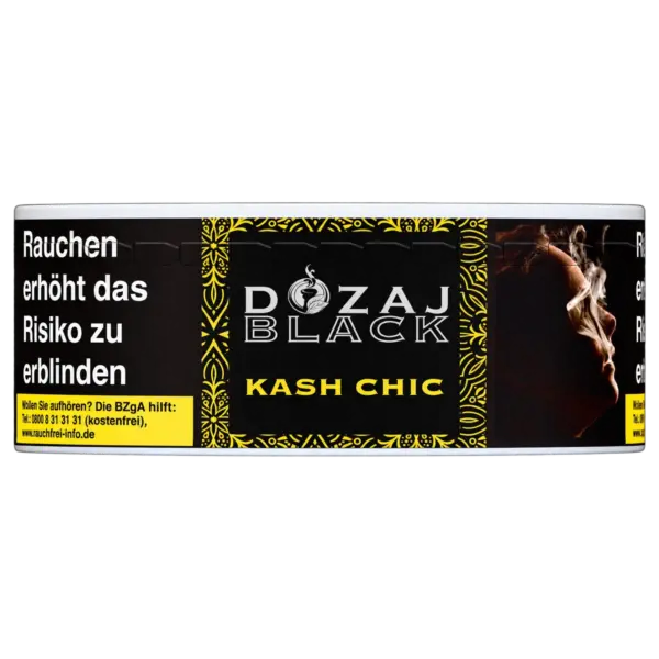 DOZAJ BLACK KASH CHIC 25g Dark Blend Shisha Tabak Dose Etikett